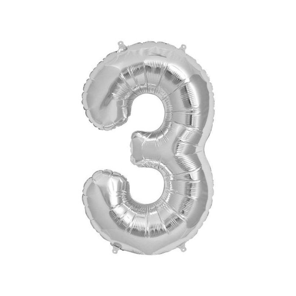 Cijferballon 3 zilver