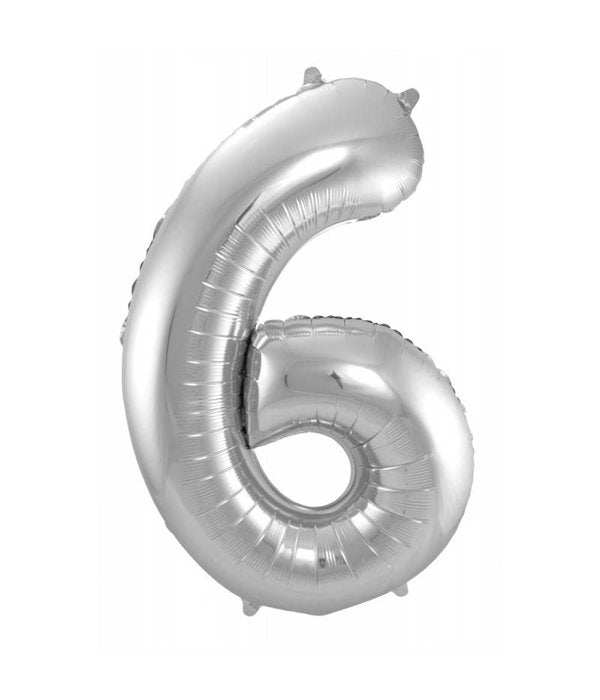 Cijferballon 6 zilver